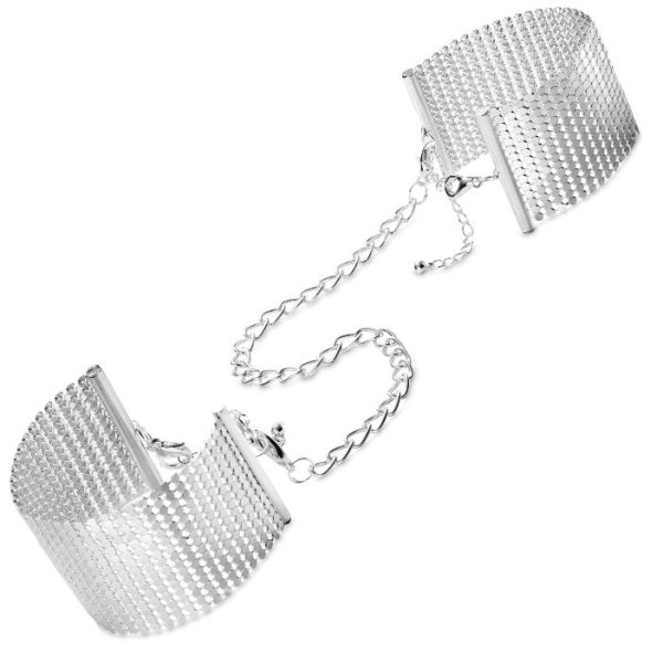 BIJOUX DÉSIR MÉTALLIQUE SILVER METALLIC MESH HANDCUFFS é um brinquedo sexual da gama do Metal e Vidro, confortável e ergonómico.