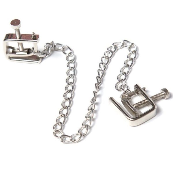 OHMAMA FETISH METALLIC SCREW NIPPLE CLAMPS AND CHAIN é um brinquedo sexual da gama do Metal e Vidro, confortável e ergonómico.