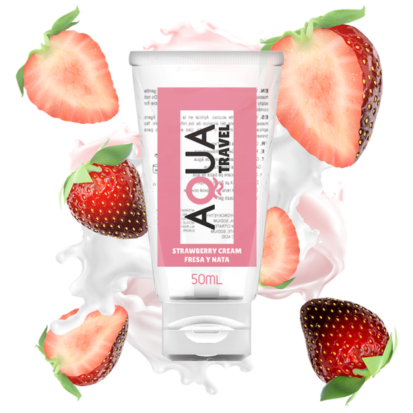 AQUA TRAVEL STRAWBERRY CREAM FLAVOUR WATERBASED LUBRICANT - 50 ML é um Óleo e Lubrificante extremamente agradável com sabor.