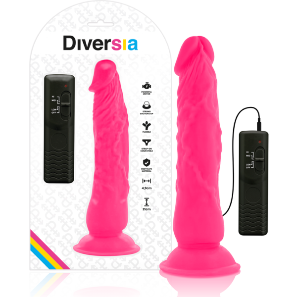 DIVERSIA FLEXIBLE VIBRATING DILDO 21 CM - PINK é um brinquedo sexual da gama dos Strapon Dildos, para um maior prazer anal.