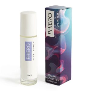 PHIERO NIGHT WOMAN. PERFUME WITH PHEROMONES IN ROLL-ON FORMAT FOR WOMEN é um afrodisíaco da gama de sensibilizadores de Pénis, eficaz e seguro.