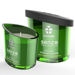 SWEEDE SENZE AROUSING MASSAGE CANDLE - LEMON, PEPPER, EUCALYPTUS pertence á gama de velas afrodisíacas, para um ambeinte especial e relaxante.