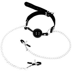 OHMAMA FETISH BLACK BALL GAG WITH NIPPLE CLAMPS é uma Lingerie que se equadra na Lingerie feminina. Erótica e atraente. Resistente e segura.