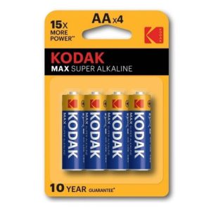 KODAK MAX ALKALINE BATTERY AA LR6 BLISTER * 4 é um artigo que pertence à gama de baterias, para que nunca lhe falte a pilha.