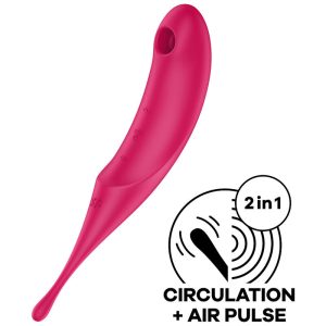 SATISFYER TWIRLING PRO AIR PULSE STIMULATOR & VIBRATOR - RED é um brinquedo sexual da gama dos estimuladores de ar, eficazes e seguros.