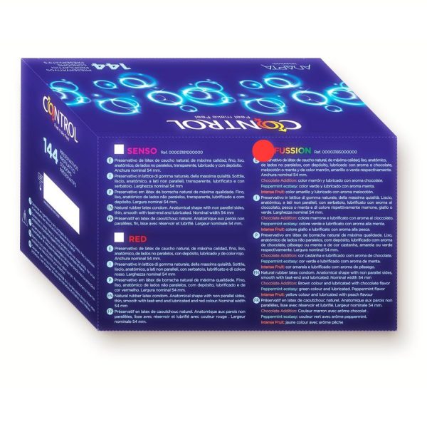 CONTROL ADAPTA FUSSION CONDOMS 144 UNITS são preservtivos com aromas, para maior segurança e sensibilidade. Super saborosos.