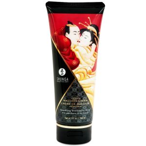 SHUNGA MASSAGE CREAM KISSABLE SPARKLING STRAWBERRY WINE 200 ML é um Óleo, Lubrificante e Creme com efeito afrodisíaco.