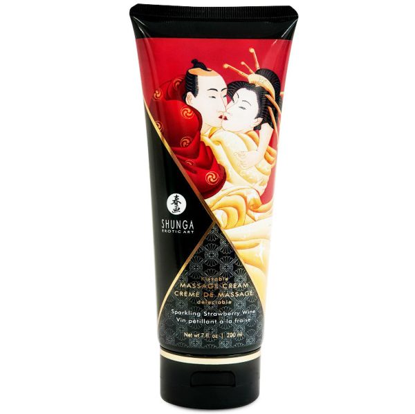 SHUNGA MASSAGE CREAM KISSABLE SPARKLING STRAWBERRY WINE 200 ML é um Óleo, Lubrificante e Creme com efeito afrodisíaco.