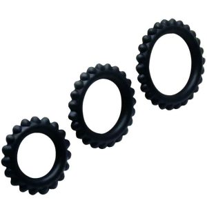 BAILE  TITAN SET 3PCS COCK RING BLACK 2.8 + 2.4 + 1.9 CM é um brinquedo sexual adequado ao homem, super potente e confortável.