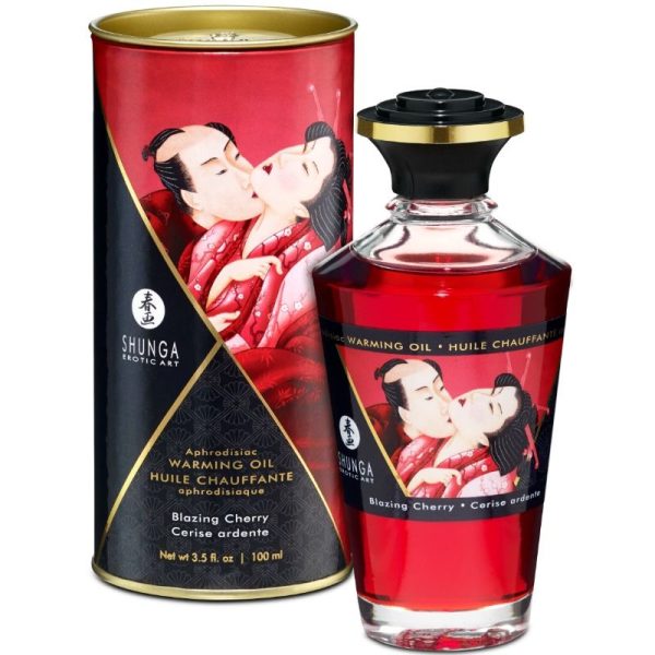 SHUNGA APHRODISIAC WARMING OIL BLAZING CHERRY 100 ML é um Óleo, Lubrificante e Creme com efeito afrodisíaco.