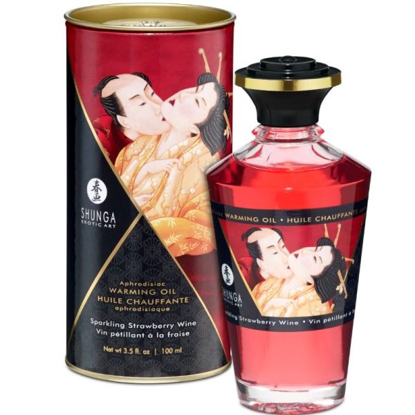 SHUNGA APHRODISIAC WARMING OIL SPARKLING STRAWBERRY WINE 100 ML é um Óleo, Lubrificante e Creme com efeito afrodisíaco.