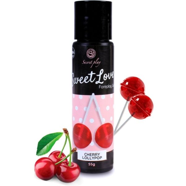 SECRETPLAY CHERRY LOLLIPOP GEL SWEET LOVE 60 ML é um Óleo e Lubrificante extremamente agradável comestível.