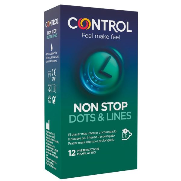 CONTROL NONSTOP DOTS AND LINES CONDOMS 12 UNITS são preservtivos especiais, para maior segurança e sensibilidade. Super saborosos.