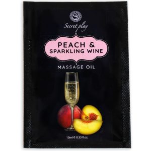 SECRETPLAY PEACH & SPARKLING WINE MASSAGE OIL SACHET 10 ML é um Óleo e Lubrificante extremamente agradável e completo de dose única.