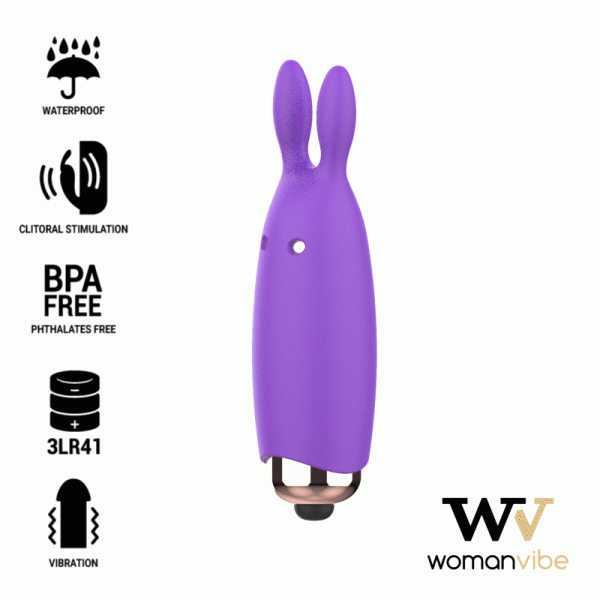 WOMANVIBE BUGSY SILICONE RABBIT STIMULATOR é um brinquedo sexual da gama dos Mini vibradores, super potente e confortável.