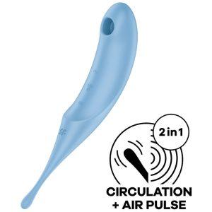 SATISFYER TWIRLING PRO AIR PULSE STIMULATOR & VIBRATOR - BLUE é um brinquedo sexual da gama dos estimuladores de ar, eficazes e seguros.