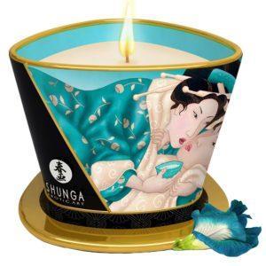 SHUNGA MASSAGE CANDLE ISLAND BLOSSOMS 170 ML é um Óleo, Lubrificante e Creme com efeito afrodisíaco.