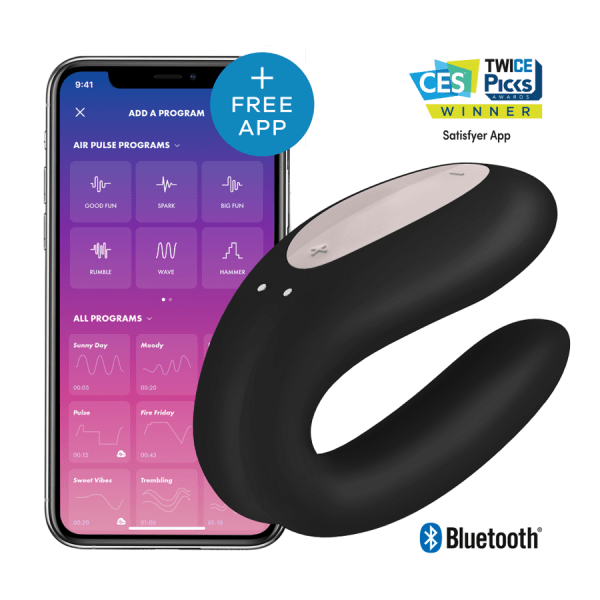 SATISFYER DOUBLE JOY CON APP BLACK é um brinquedo sexual da gama dos Vibradores com APP, super potente e confortável.