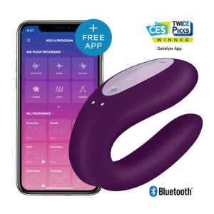 SATISFYER DOUBLE JOY CON APP PURPLE é um brinquedo sexual da gama dos Masturbadores para mulheres, confortável e potente.