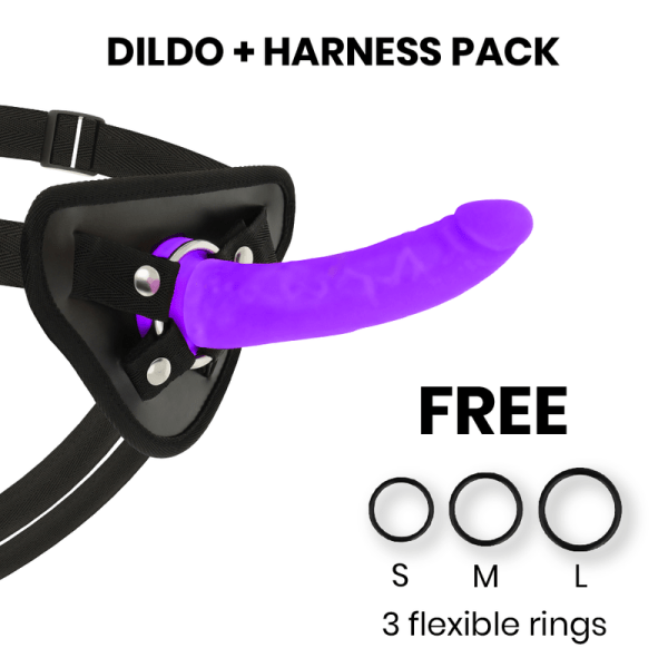 DELTA CLUB TOYS HARNESS + DONG PURPLE SILICONE 17 X 3 CM é um brinquedo sexual da gama dos Cintos dos Arneses livres de vibração, para maior prazer.