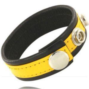 LEATHER BODY COCK AND BALL STRAP WITH SNAPS - BLACK AND YELLOW é um brinquedo sexual adequado ao homem, super potente e confortável.
