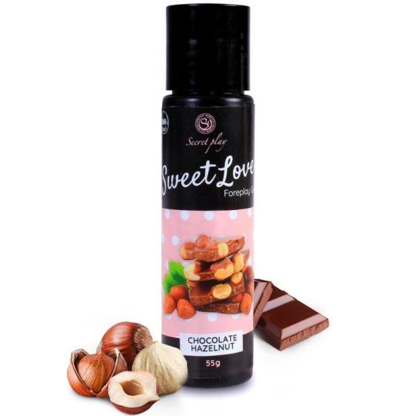 SECRETPLAY GEL SWEET LOVE CHOCOLATE WITH HAZELNUT 60 ML é um Óleo e Lubrificante extremamente agradável comestível.