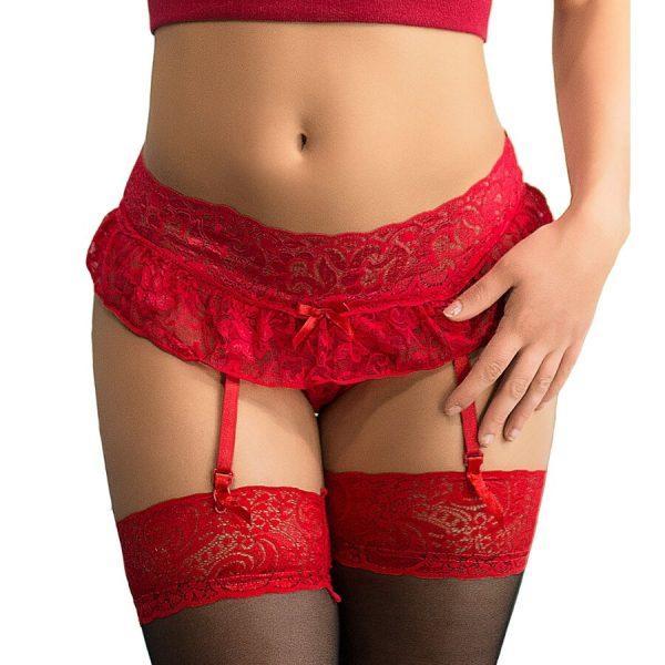 QUEEN LINGERIE FLORAL DESIGN GARTER BELT AND THONG - RED S/M é uma Lingerie que se equadra na Lingerie feminina. Erótica e atraente. Resistente e segura.