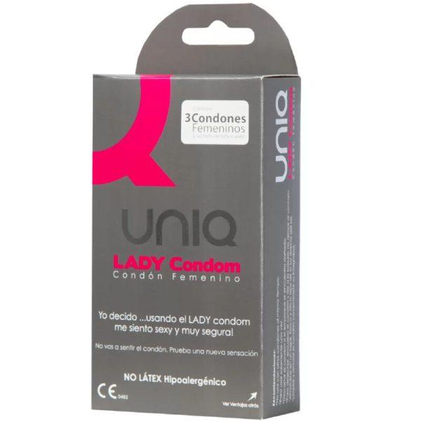 UNIQ LADY CONDOM LATEX FREE FEMALE CONDOMS WITH GARTER BELT 3 UNITS são preservtivos especiais, para maior segurança e sensibilidade. Super saborosos.