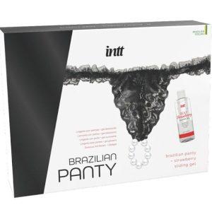 INTT - BRAZILIAN BLACK PANTY WITH PEARLS AND LUBRICANT GEL 50ML é uma Lingerie que se equadra na Lingerie feminina. Erótica e atraente. Resistente e segura.