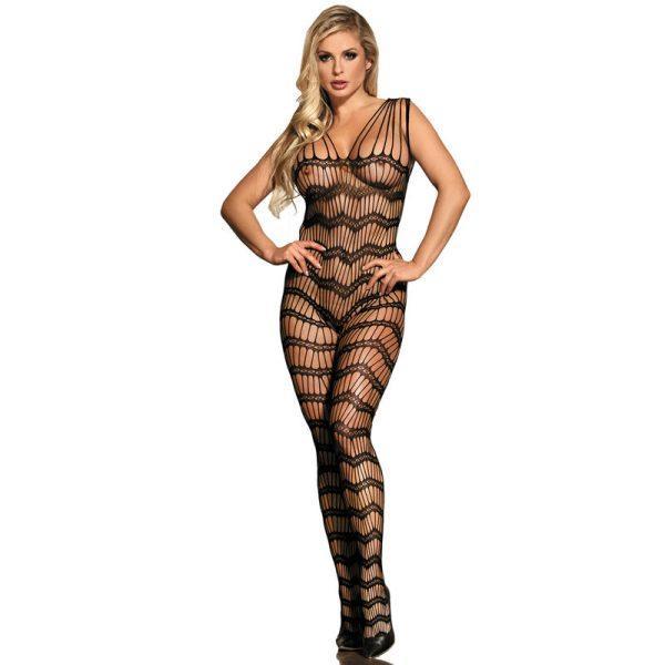 SUBBLIME - 951696 FISHNET CROTCHLESS BODYSTOCKING WITH STRAPS ON THE SHOULDERS BLACK ONE SIZE